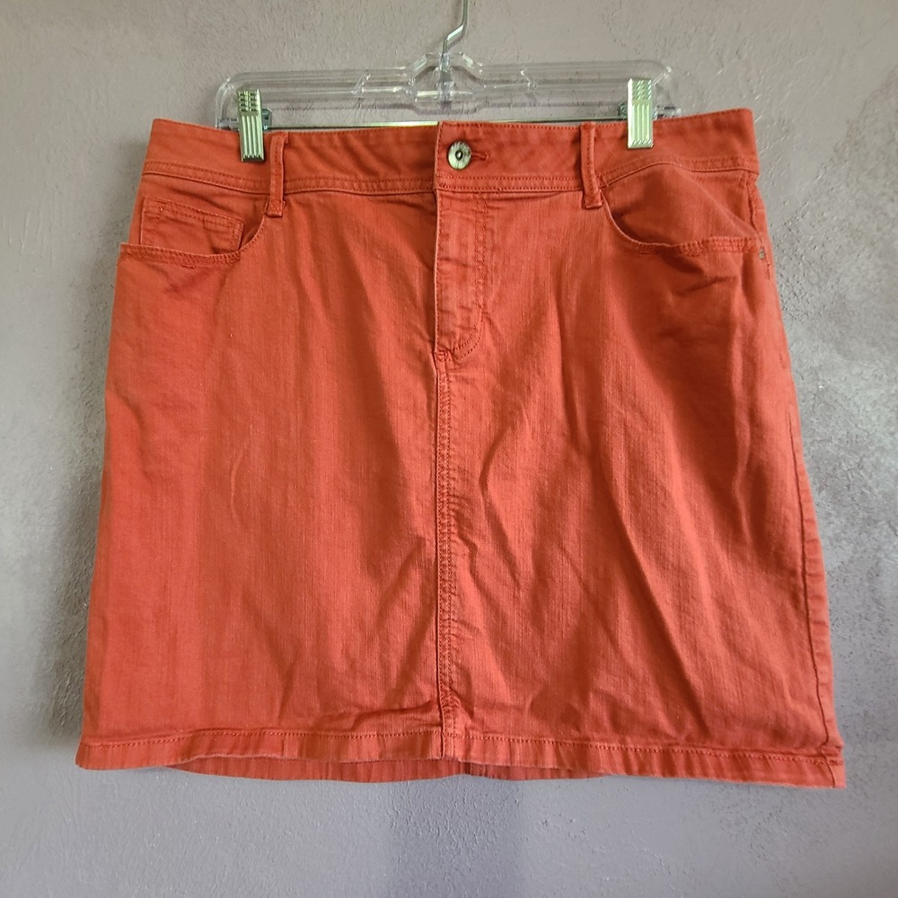 Sonoma Skirt Womens 14 Coral Orange Modern Fit Denim Mini Stretch Cotton 5 Pockt